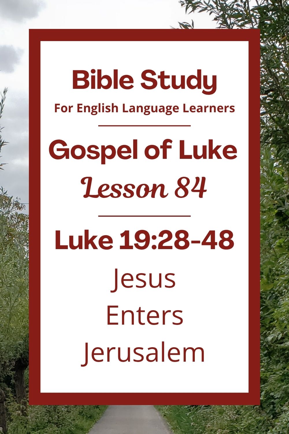Free Luke 19:28-48 ESL Bible study. In this Bible study for ESL students and teachers, we will learn about a special day when Jesus came into a city called Jerusalem. People were happy to see him, but not everyone liked him. We will hear what Jesus did and how he felt about the people. This complete lesson includes an icebreaker, passage summary, vocabulary list, discussion questions, theological insights, and a free printable PDF. #ESLBibleStudy #BibleStudyPrintable #ChristianESL #LearnEnglish
