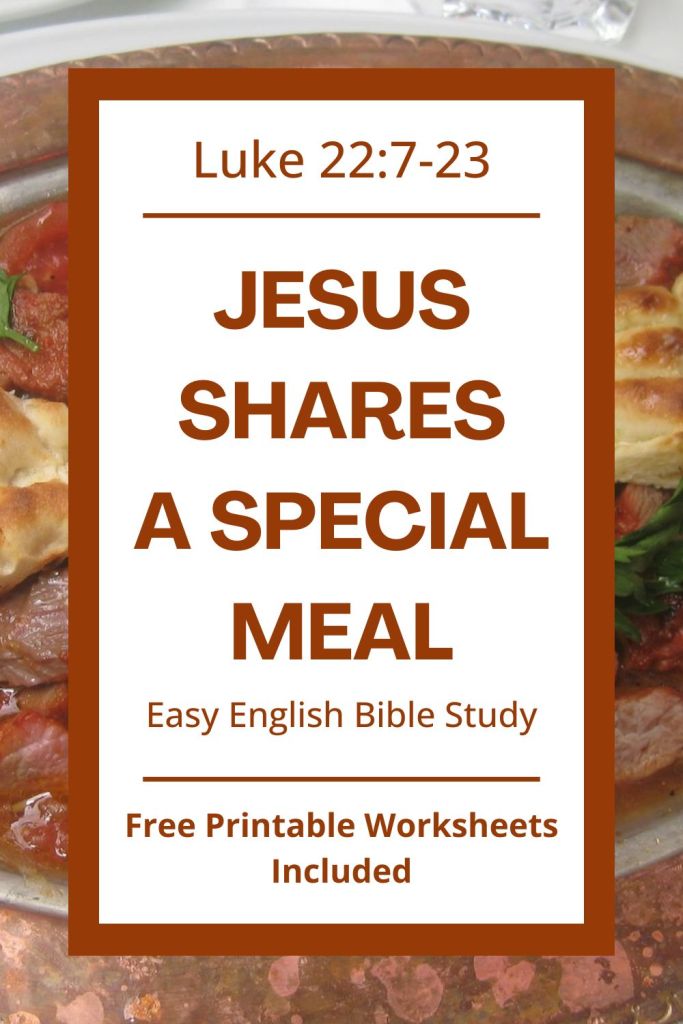 Find free printable Bible worksheets for Luke 22:7-23 to help students learn about the Last Supper! This set includes a vocabulary match, past tense grammar practice, a sequence of events activity, discussion questions, and more. These resources are perfect for English learners who want to grow in their faith and language skills. Use these materials for your next homeschool Bible study or ESL class. Download the complete set to help your students understand how much Jesus loves us! #EasyEnglish #BibleLessons #Luke #ESL #FreePrintables