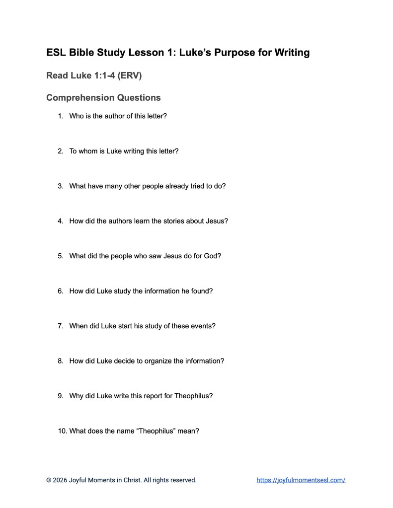 Luke 1:1-4 Comprehension Questions
