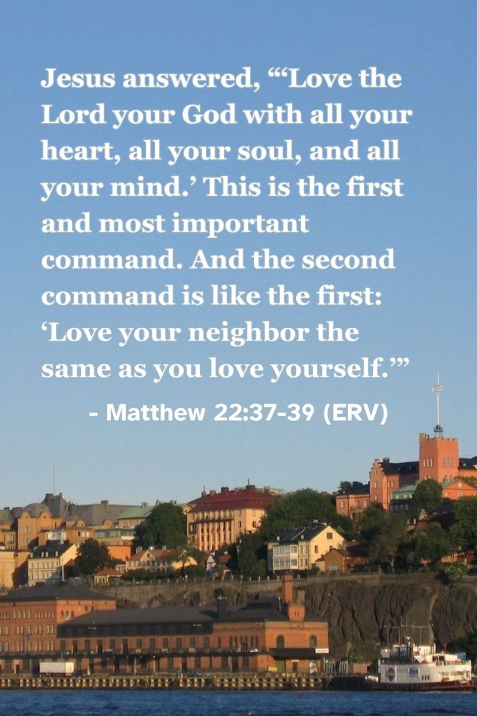 Matthew 22:37-39 (ERV): "Jesus answered, '"Love the Lord your God with all your heart, all your soul, and all your mind." This is the first and most important command. And the second command is like the first: "Love your neighbor the same as you love yourself."'" A reminder to love both God and others! #BibleVerse #Scripture #ERV #EasyEnglish #GospelOfMatthew