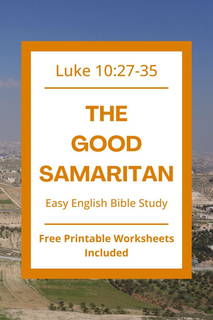 Find free printable Bible worksheets for Luke 10:25-37 to help students understand Jesus' parable of the Good Samaritan! This activity set includes a vocabulary match, past tense grammar practice, a sequence of events activity, discussion questions, and more. These resources are perfect for ESL students, homeschool children, and anyone who wants to grow in their faith. Use these materials for your next homeschool Bible study or ESL class. Download the complete set to help your students learn more Jesus' teachings on being a good and kind neighbor! #BibleLesson #BibleStudy #GospelOfLuke #EasyEnglish #ESL #Homeschool #FreePrintables